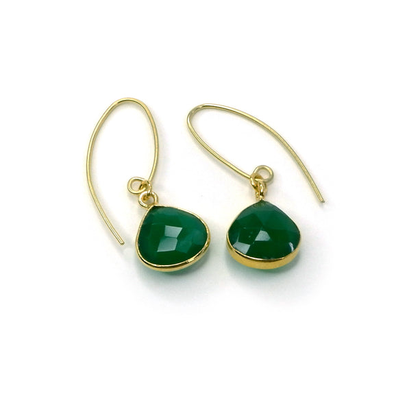 PLFE08 : Green Onyx Gold Plated Earrings