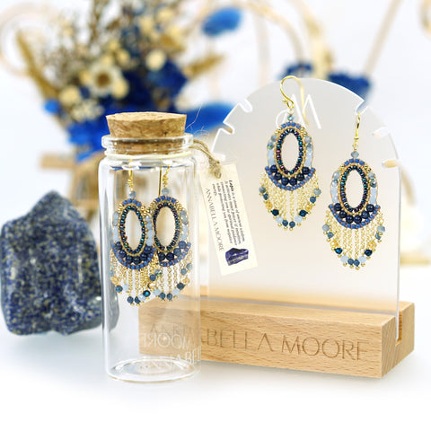 LFE30 : Handcrafted Gemstone & Crystal Earrings – 18K Gold-Plated 925 Silver Hooks