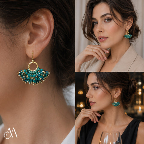 LFE31a : Handcrafted Gemstone & Crystal Earrings – 18K Gold-Plated 925 Silver Hooks