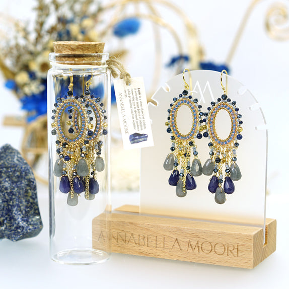 LFE33 : Handcrafted Gemstone & Crystal Earrings – 18K Gold-Plated 925 Silver Hooks