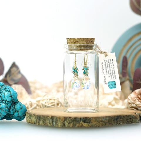 LFE36 : Gemstone & Swarovski Crystal Earrings – 18K Gold-Plated 925 Silver Hooks