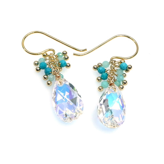 LFE36 : Gemstone & Swarovski Crystal Earrings – 18K Gold-Plated 925 Silver Hooks