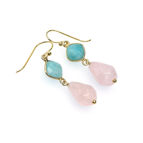 LFE39 : Handcrafted Gemstone & Crystal Earrings – 18K Gold-Plated 925 Silver Hooks