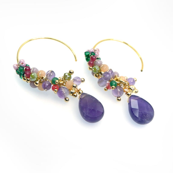 LFE40 :  Handcrafted Gemstone & Crystal – 18K Gold-Plated Brass Earrings