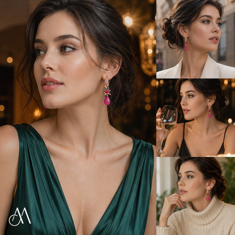 LFE40 :  Handcrafted Gemstone & Crystal – 18K Gold-Plated Brass Earrings
