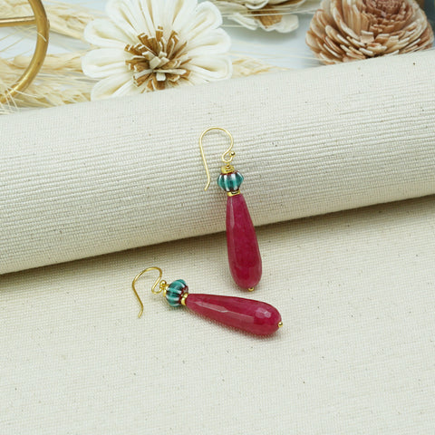 LFE41 : Handcrafted Gemstone Earrings – 18K Gold-Plated 925 Silver Hooks