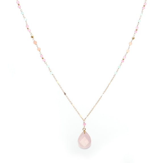 LFN12 : Handcrafted Rose Quartz & Cat's Eyes Necklace with 18K Gold Plating