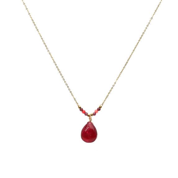 PLFN27-DP : Delicate gold necklace with red teardrop pendant