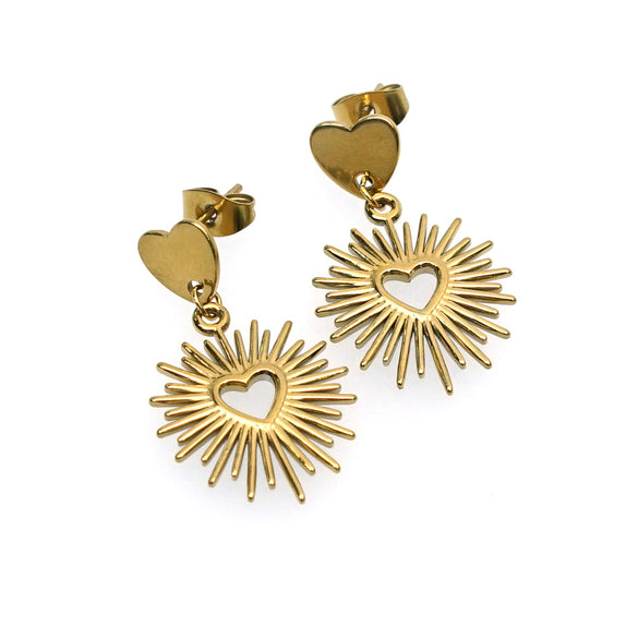 MHE23 : Heart of Sunshine 18K Gold Plated Stainless Steel Earrings