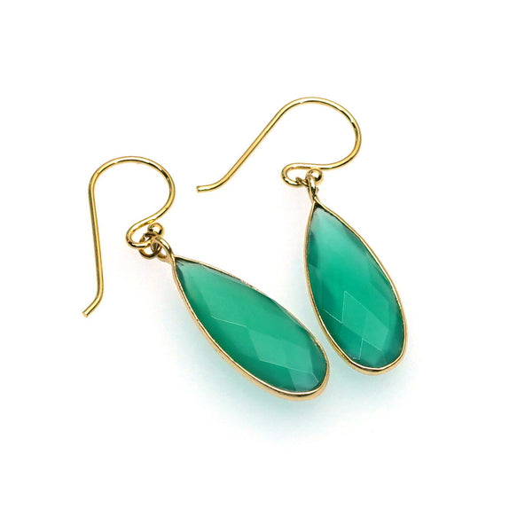 PMHE19b-GR :  Green smooth elongated teardrop drop earrings