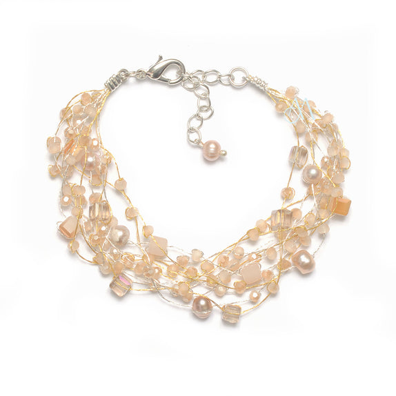 SK05-CR : Dyed Fresh Water Pearls on Multi Strand Silk (MTO)