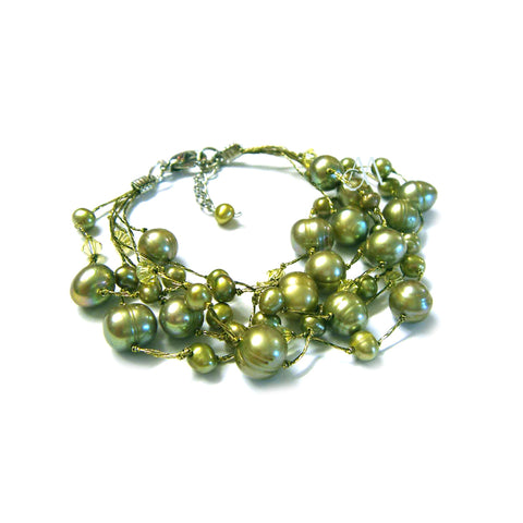SK06-GR : Dyed Fresh Water Pearls on Multi Strand Silk (MTO)