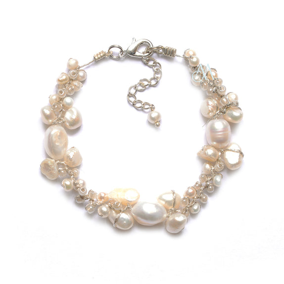 SK09-WH : Glass Beads & Dyed Fresh Water Pearls on Silk Threads (MTO)