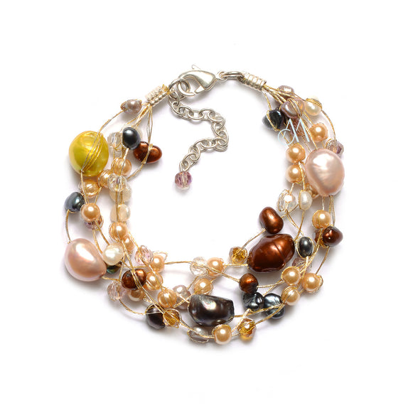 SK10-GL : Crystals & Dyed Fresh Water Pearls on Multi Strand Silk (MTO)
