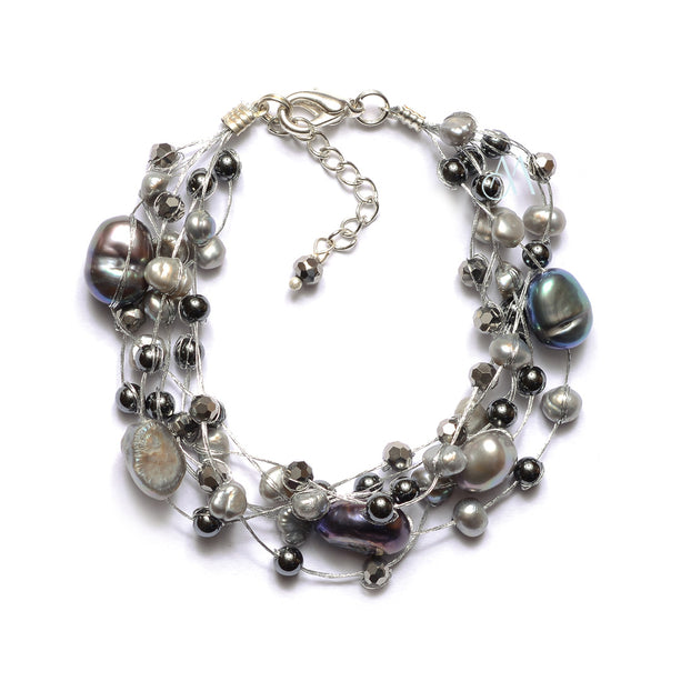 SK10-IN : Crystals & Dyed Fresh Water Pearls on Multi Strand Silk (MTO)