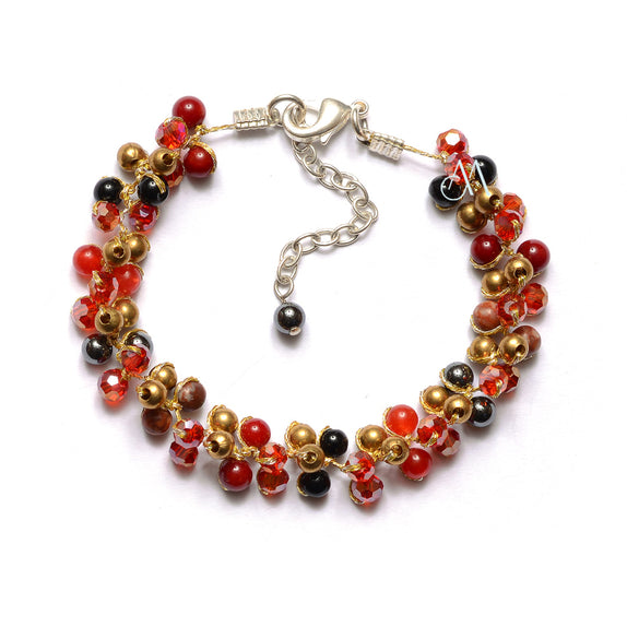 SK19-RD : Hematite & Ruby Beads on Silk Thread (MTO)