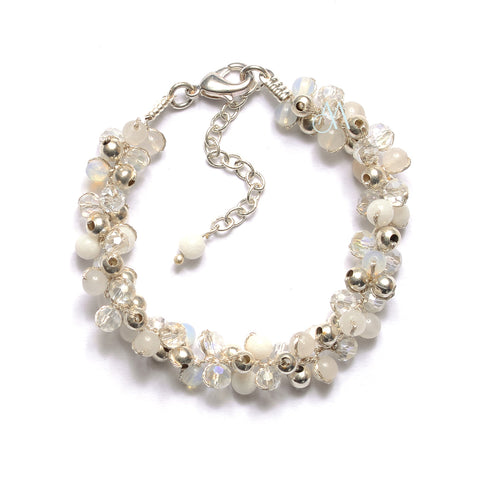 SK19-WH : Moonstone & Glass Beads on Silk Thread (MTO)