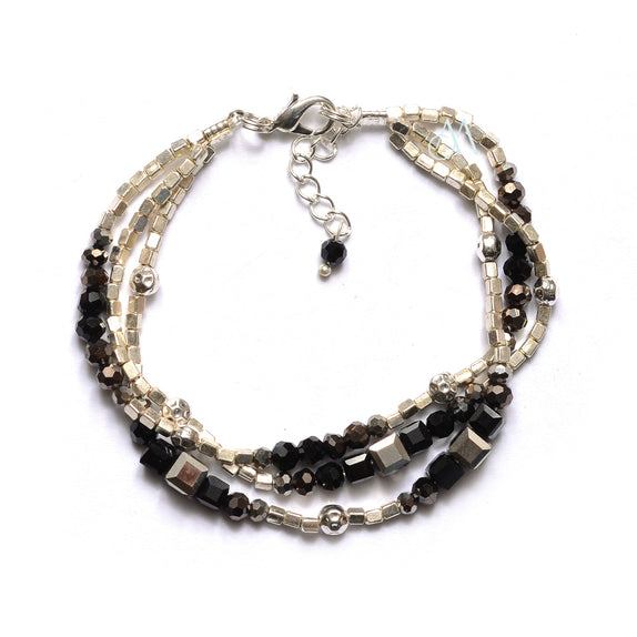 SK21-BK : Crystals & Metal on Silver Plated-Chain (MTO)