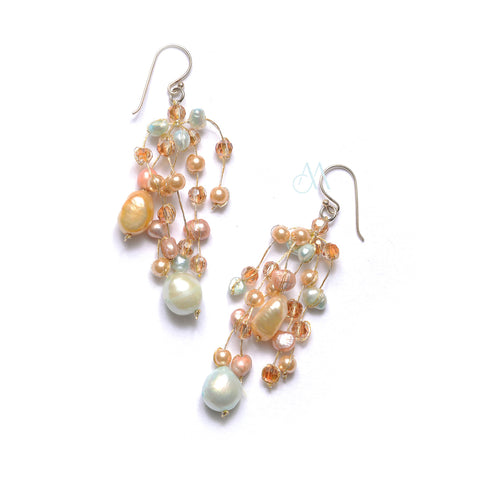 SK10-PB : Crystals & Dyed Fresh Water Pearls on Multi Strand Silk (MTO)