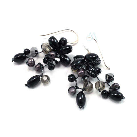 SK12-BK : Black Onyx & Glass Beads on Silk Threads (MTO)