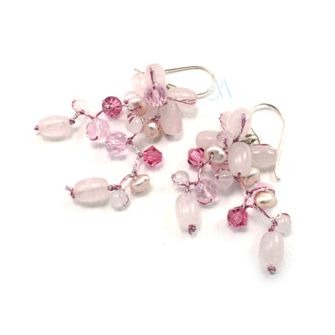 SK12-PI : Rose Quartz & Glass Beads on Silk Threads (MTO)