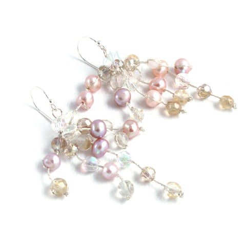 SK13-CR : Crystals & Dyed Fresh Water Pearls on Multi Strand Silk (MTO)