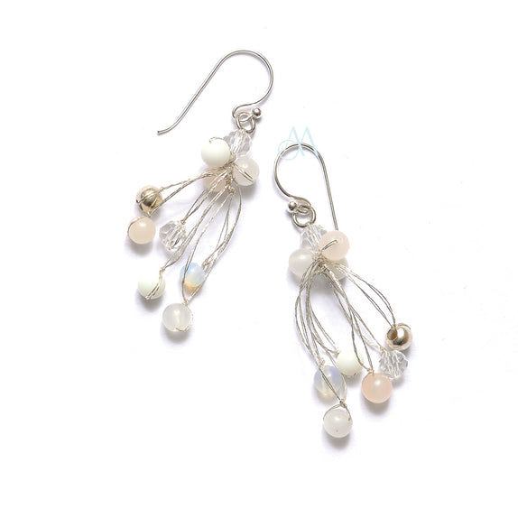 SK19-WH : Moonstone & Glass Beads on Silk Thread (MTO)