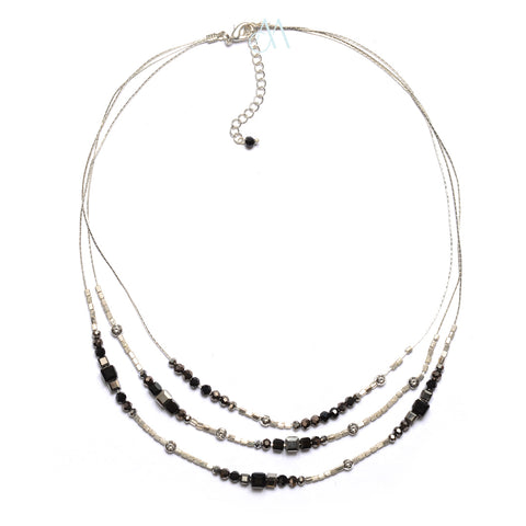 SK21-BK : Crystals & Metal on Silver Plated-Chain (MTO)