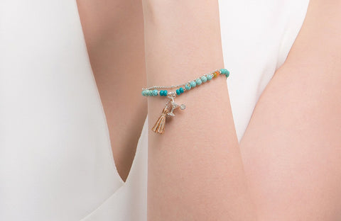 ICB17 : "Drink and Gossip" - Turquoise, Jade & Sterling Silver Bracelet