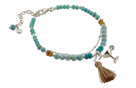 ICB17 : "Drink and Gossip" - Turquoise, Jade & Sterling Silver Bracelet