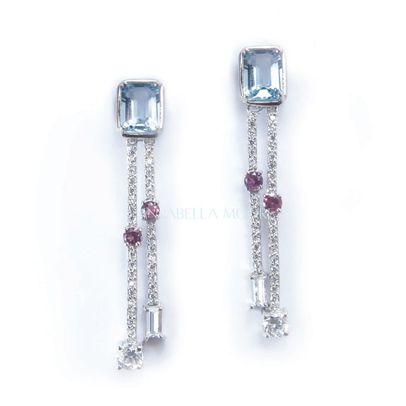 FJE08 : Sky Blue Topaz & Rhodolite Earrings