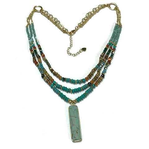 HLN03 : turquoise halite, Agate, Jade and Crystal Necklace